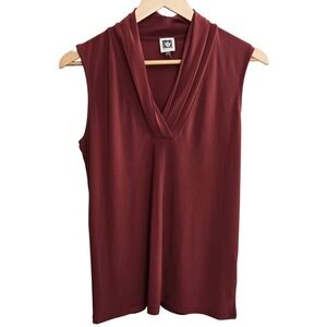 Anne Klein Sleeveless Cowl Neck Top Women's Size M Brown V-Neck
